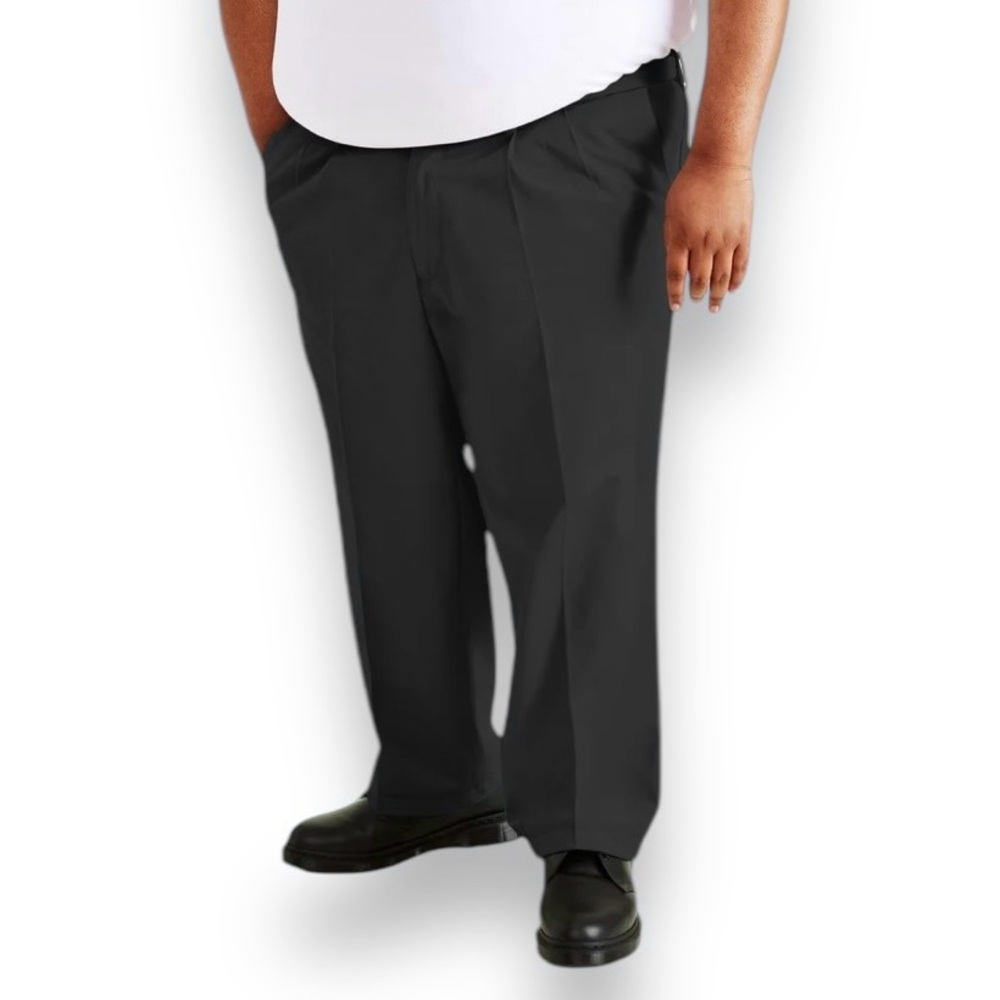 DOCKERS Big & Tall Signature Khakis, Pleated Classic Fit 50 x 32 Black